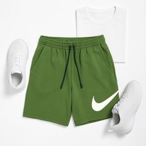 Nike Sportswear Club Men M Green FLEECE SHORTS BV2721 Lounge BIG Swoosh Athletic